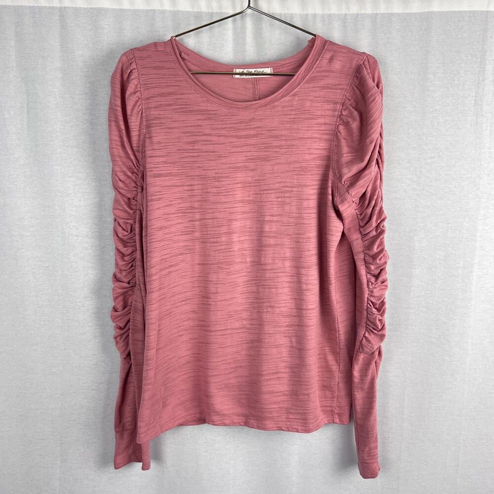 Free People Top Womens Large Natasha Ruched Long Sleeve Blush Pink Coquette Boho